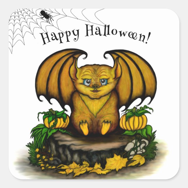 Pegatina Cuadrada Cute Halloween Bat (Anverso)