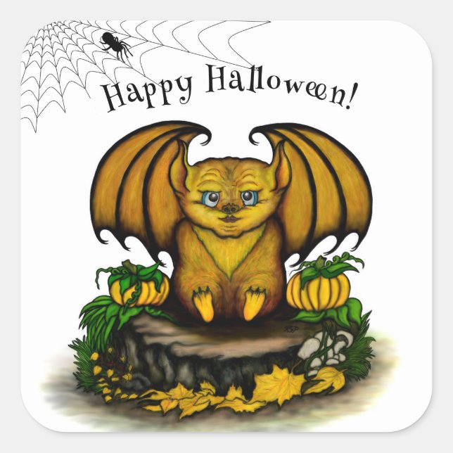Pegatina Cuadrada Cute Halloween Bat (Anverso)