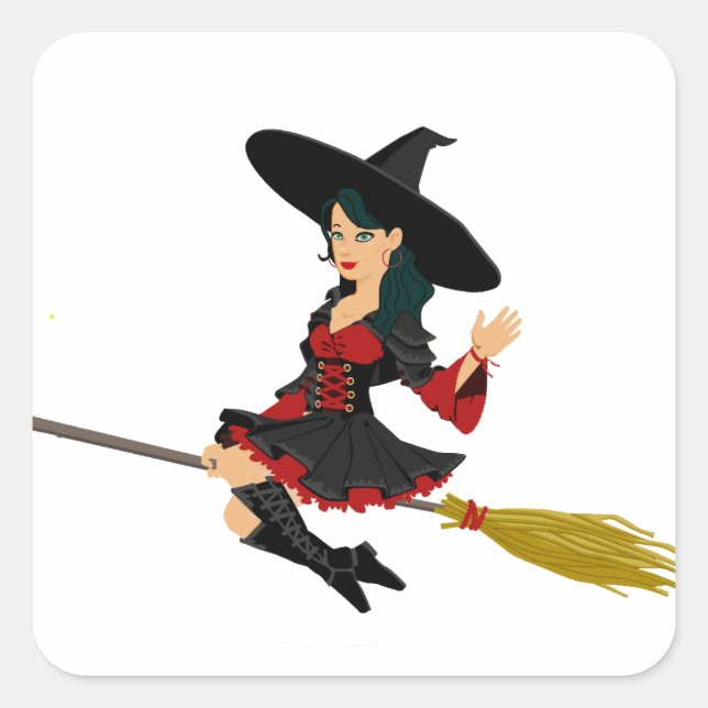 Pegatina Cuadrada Cute Halloween Bonito Witch (Anverso)