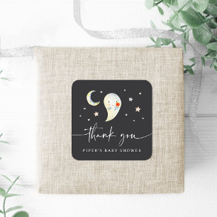 Pegatina Cuadrada Cute Halloween Ghost Baby Shower Agradecimiento