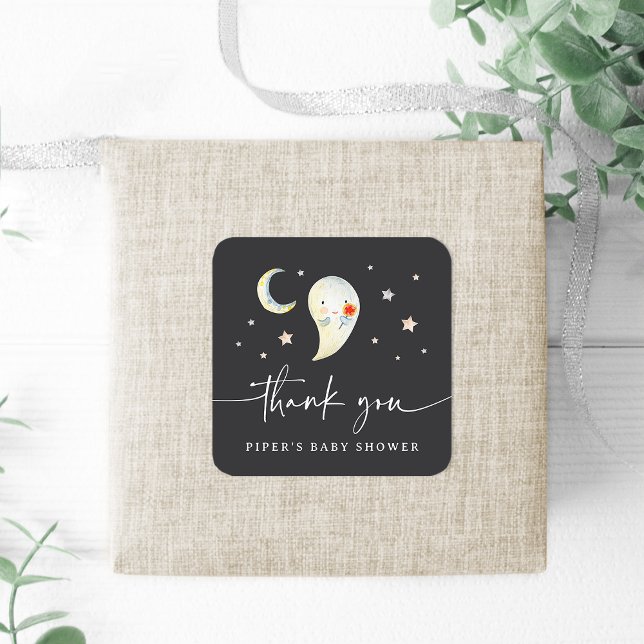 Pegatina Cuadrada Cute Halloween Ghost Baby Shower Thank You (Subido por el creador)