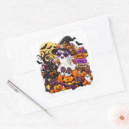 Pegatina Cuadrada Cute Halloween Ghost Sticker | Vibraciones Espeluz