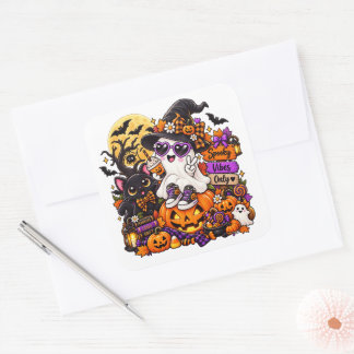 Pegatina Cuadrada Cute Halloween Ghost Sticker | Vibraciones Espeluz