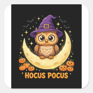 Pegatina Cuadrada Cute Halloween Hocus Pocus Bruja Búho Espeluznante
