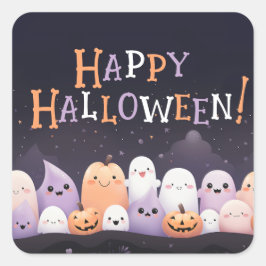 Pegatina Cuadrada Cute Halloween Kawaii Ghost