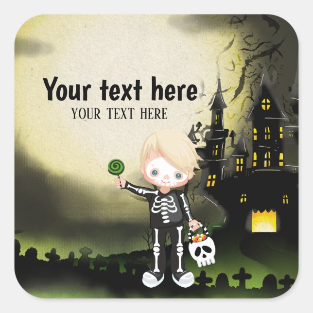 Pegatina Cuadrada Cute Halloween party Skeleton (Anverso)