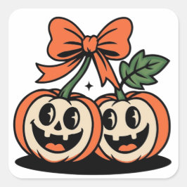 Pegatina Cuadrada Cute Halloween Pumpkin Pair Sticker