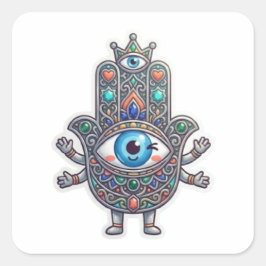 Pegatina Cuadrada Cute Hamsa Ojo Turco Marroquí Amazigh Kawaii Pegat