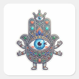Pegatina Cuadrada Cute Hamsa Ojo Turco Marroquí Amazigh Kawaii Pegat