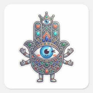 Pegatina Cuadrada Cute Hamsa Ojo Turco Marroquí Amazigh Kawaii Pegat