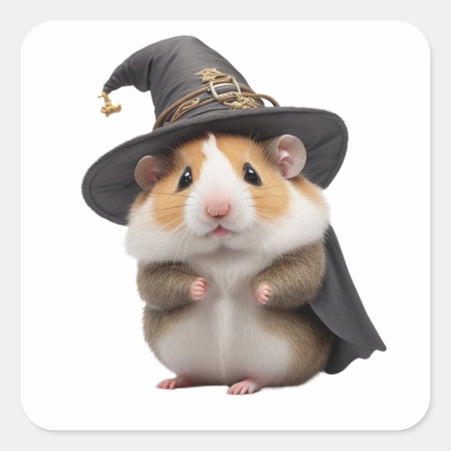 Pegatina Cuadrada Cute Hamster Witch (Anverso)