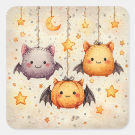 Pegatina Cuadrada Cute Hanging Bats Halloween Stickers
