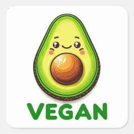 Pegatina Cuadrada Cute Happy Avocado Vegan Lifestyle