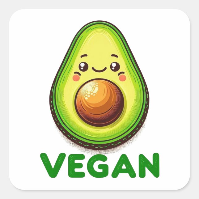 Pegatina Cuadrada Cute Happy Avocado Vegan Lifestyle (Anverso)