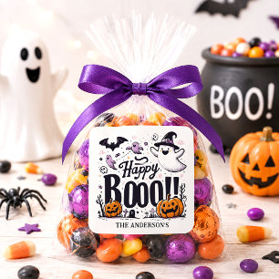 Pegatina Cuadrada Cute Happy Boo Favor de Halloween Fantasma Calabaz