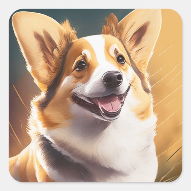 Pegatina Cuadrada Cute Happy Corgi Dog (Anverso)