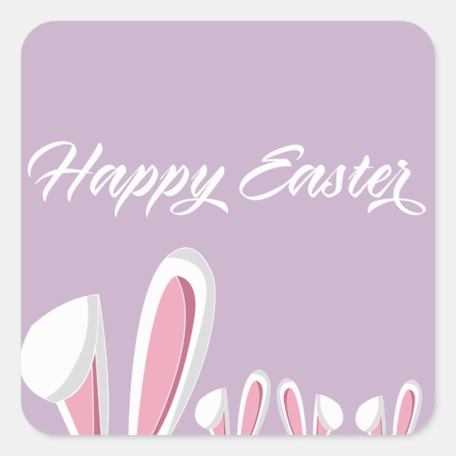 Pegatina Cuadrada Cute Happy Easter Bunny Ears (Anverso)