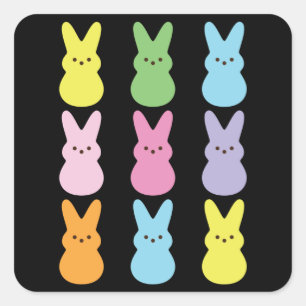 Pegatina Cuadrada Cute Happy Easter Marshmallow Bunnids Kids