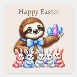 Pegatina Cuadrada Cute Happy Easter Sloth