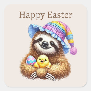 Pegatina Cuadrada Cute Happy Easter Sloth