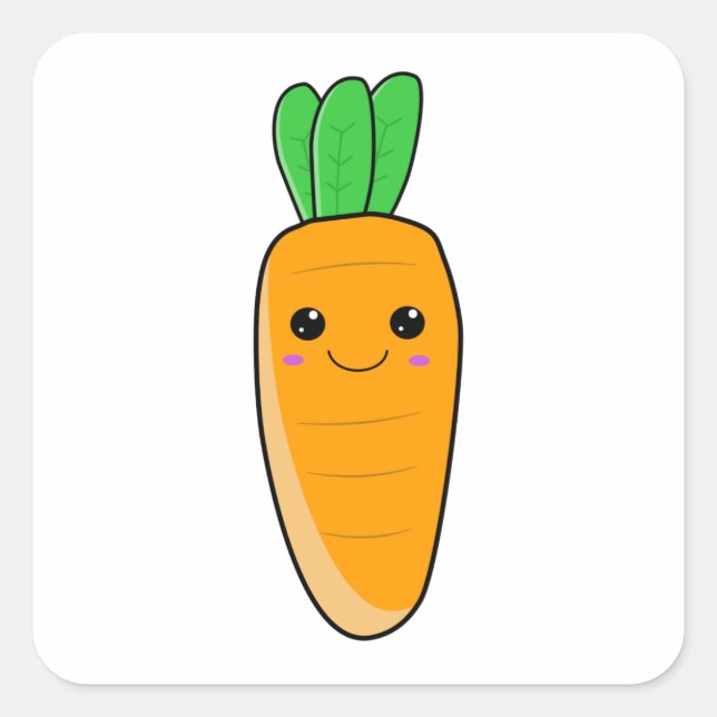 Pegatina Cuadrada Cute Happy Kawaii Carrot (Anverso)