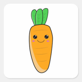 Pegatina Cuadrada Cute Happy Kawaii Carrot