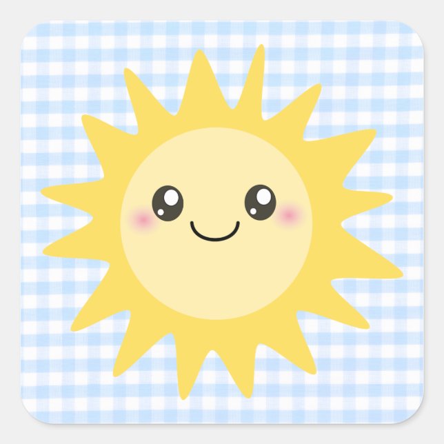 Pegatina Cuadrada Cute Happy Sun (Anverso)