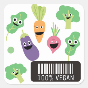Pegatina Cuadrada Cute Happy Vegetables 100% Vegan