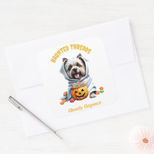 Pegatina Cuadrada Cute Haunted Tratos Yorkie Pup Adorable Halloween