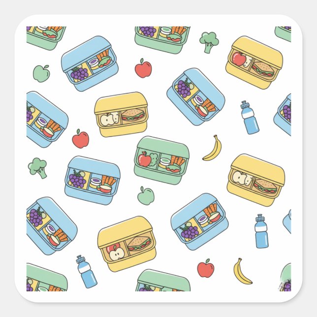 Pegatina Cuadrada Cute Healthy Lunch Box Pattern Design Sticker (Anverso)