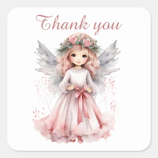 Pegatina Cuadrada Cute Heavenly Angel gracias (Anverso)