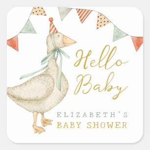 Pegatina Cuadrada Cute Hello Baby Duck Baby Shower