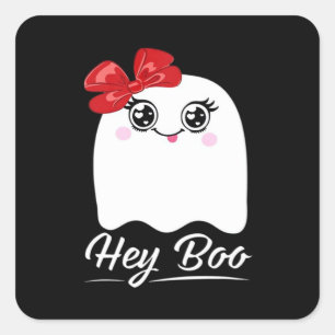 Pegatina Cuadrada Cute Hey Boo Halloween