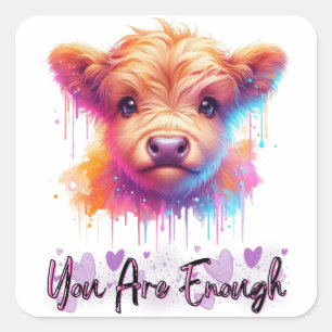 Pegatina Cuadrada Cute Highland Cow - Eres Suficiente