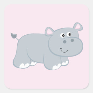 Pegatina Cuadrada Cute Hippo