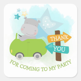 Pegatina Cuadrada Cute Hippo Car Gracias Niño Cumpleaños