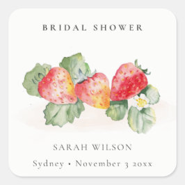 Pegatina Cuadrada Cute Hoja de Fresa Roja Frondosa Despedida de Solt