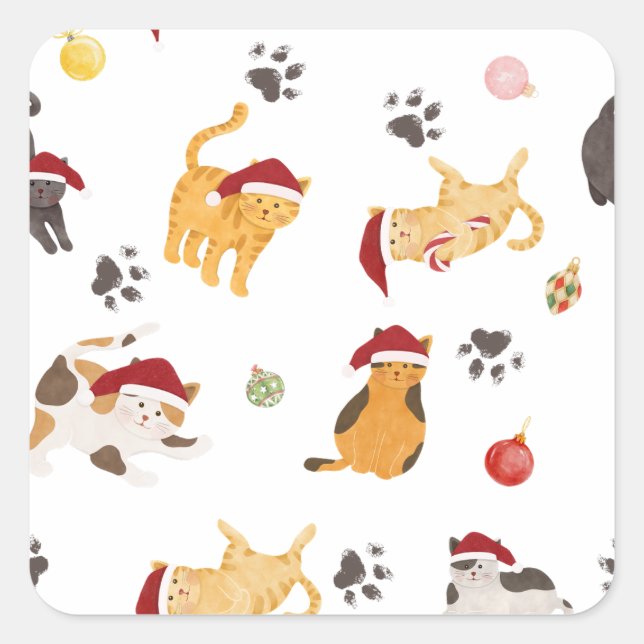 Pegatina Cuadrada Cute Holiday Cat Pattern (Anverso)