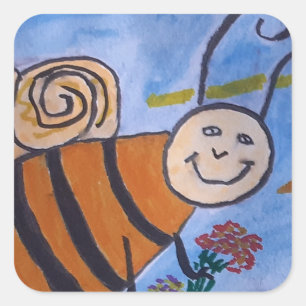Pegatina Cuadrada Cute Honey Bee