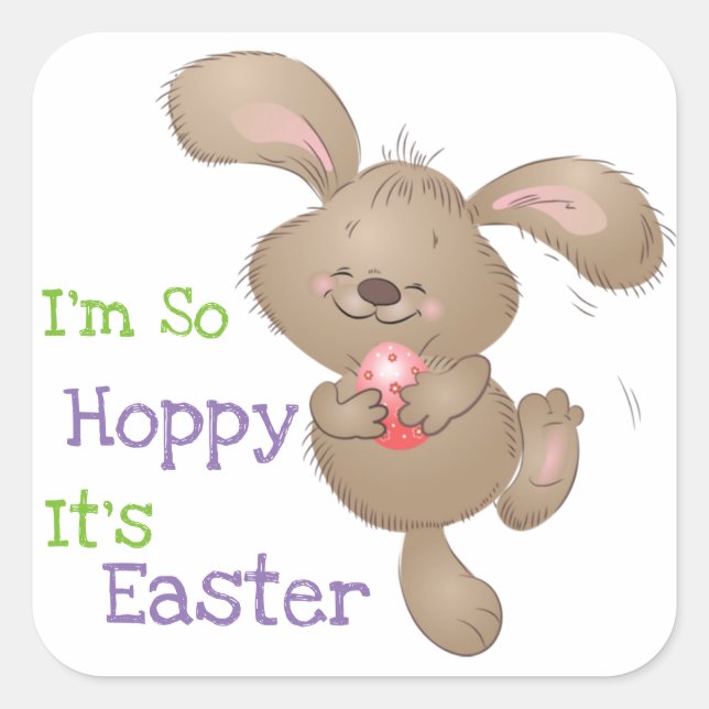 Pegatina Cuadrada Cute Hoppy Easter Bunny Design (Anverso)
