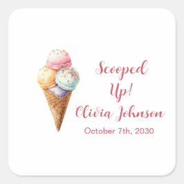 Pegatina Cuadrada Cute Ice Cream Scoops Pastel Bridal Shower