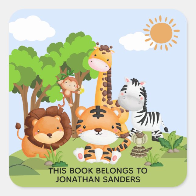 Pegatina Cuadrada Cute Jungle Animals for Kids (Anverso)