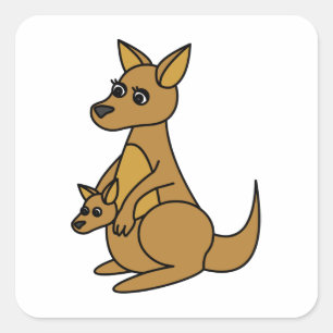 Pegatina Cuadrada Cute Kangaroo y Joey