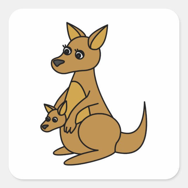 Pegatina Cuadrada Cute Kangaroo y Joey (Anverso)