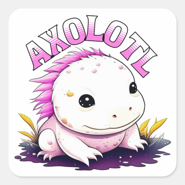 Pegatina Cuadrada Cute Kawaii Axolotl (Anverso)
