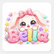 Cute Kawaii Bella Bunny Nombre Pastel Rosa Floral