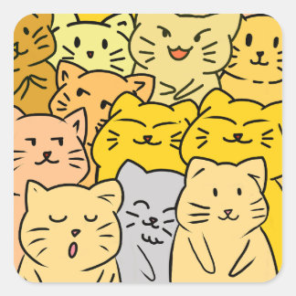 Pegatina Cuadrada Cute Kawaii Cat Illustration Stickers