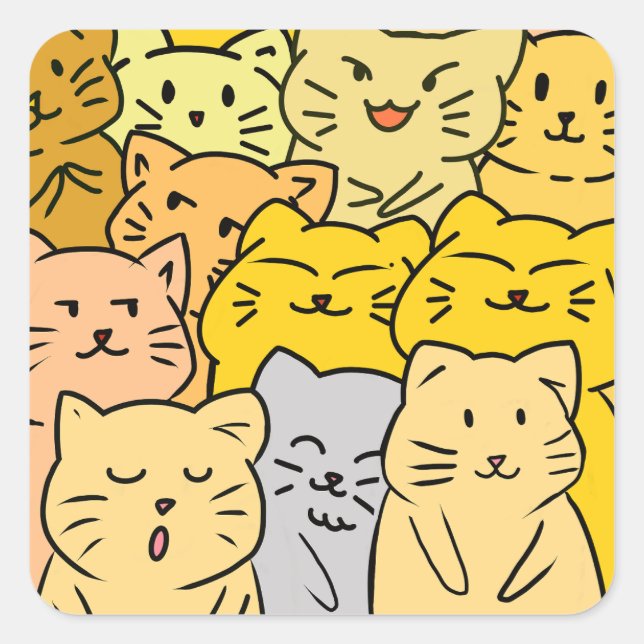 Pegatina Cuadrada Cute Kawaii Cat Illustration Stickers (Anverso)