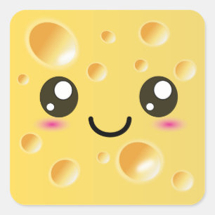 Pegatina Cuadrada Cute Kawaii Cheese Feliz