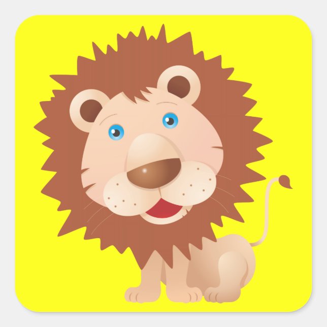 Pegatina Cuadrada Cute Kawaii Circus Lion (Anverso)
